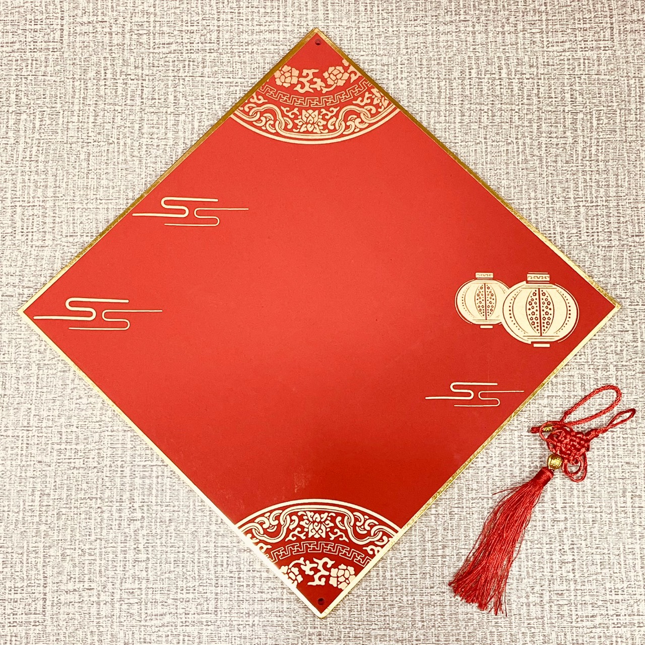 《正方 描金紅宣畫仙版》 附中國結  33x33cm  / 福卡