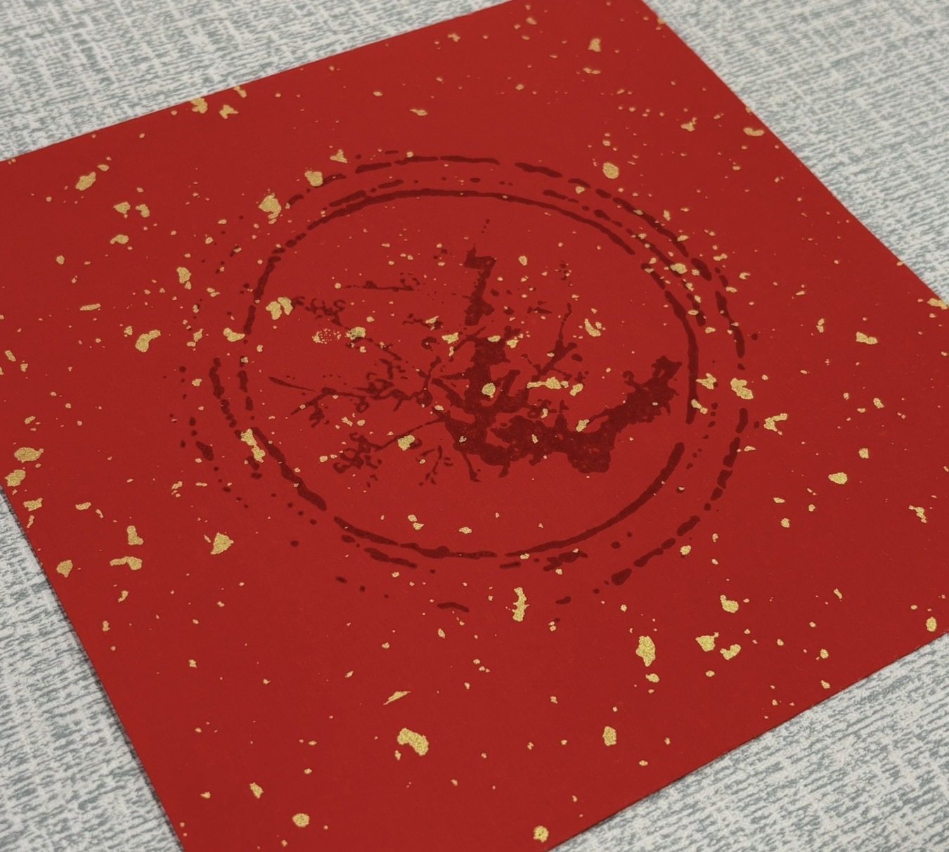 《單字 手工灑金宣 黑圖四君子》 春聯紙 單字 春聯 萬年紅 斗方 小春 春聯 17x17cm