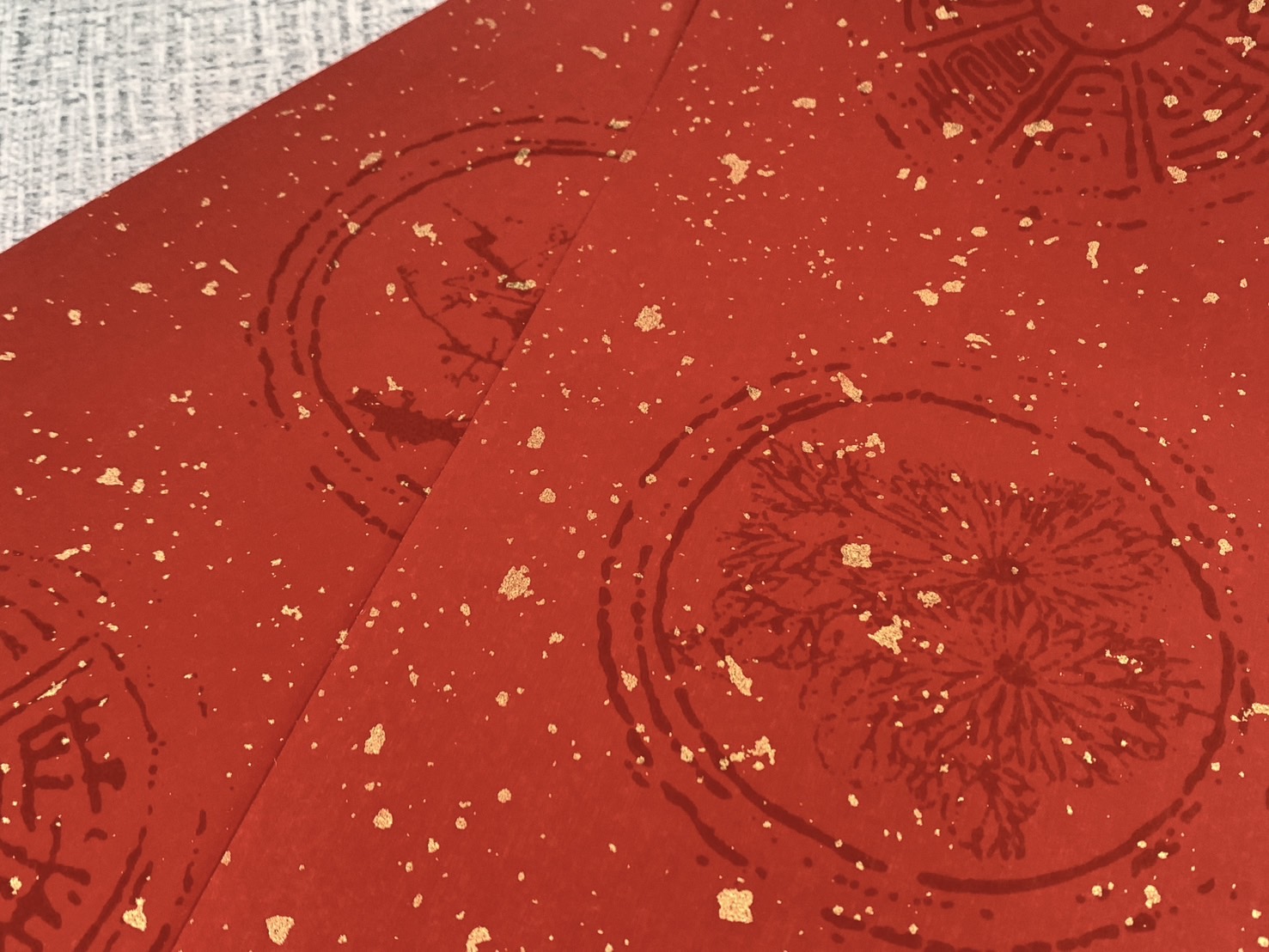 《灑金七言 黑圖四君子》半手工瓦當灑金宣