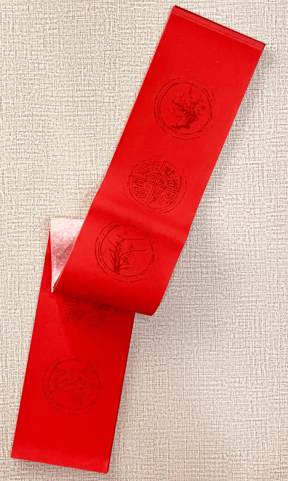 《七言 純紅黑圖四君子》半手工瓦當宣 