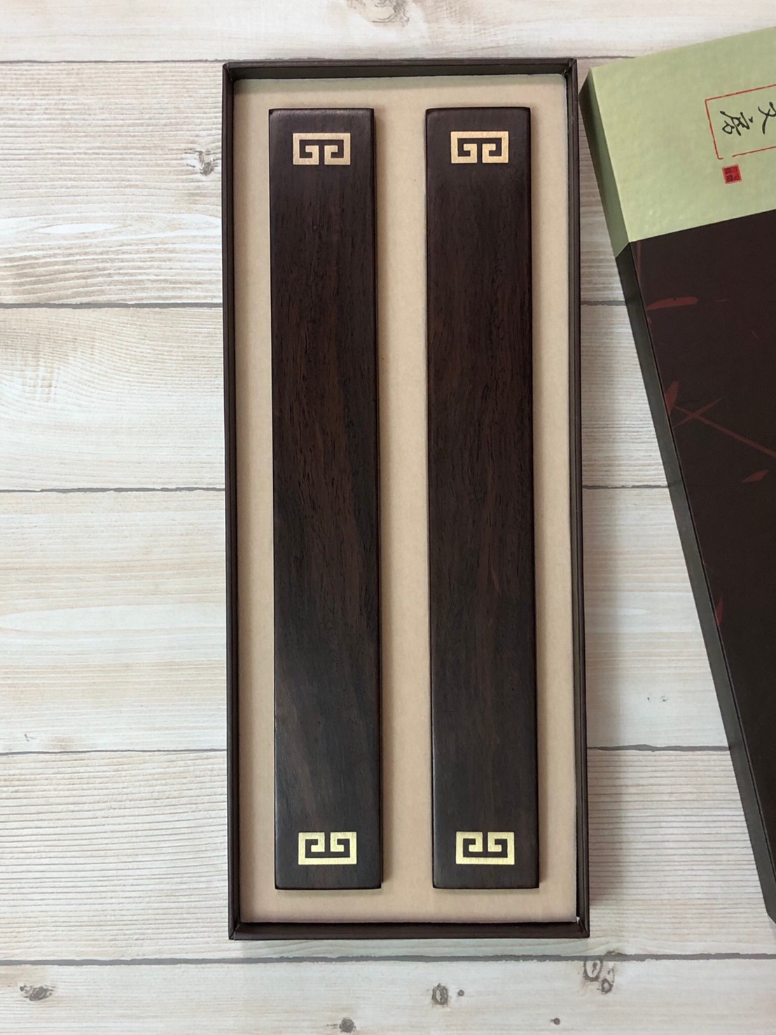 《黑檀木 雙回紋 鑲銅紙鎮》壓紙聖品 鎮尺