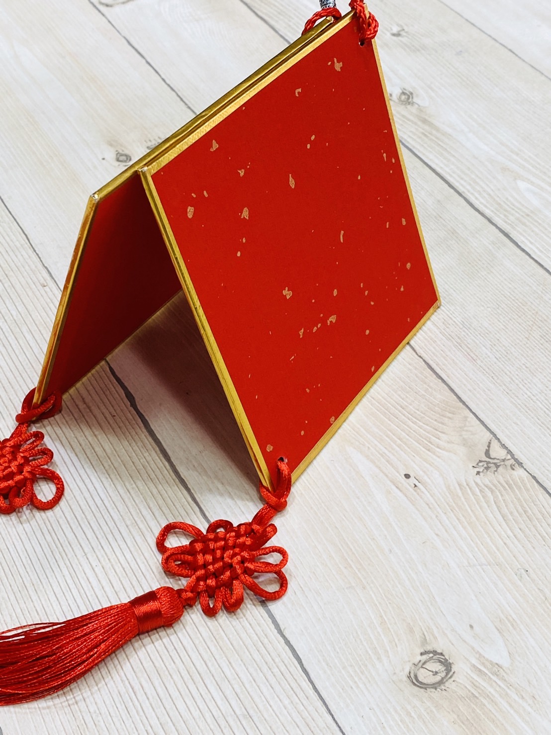 《紅灑金畫仙板12x12cm 打洞款/無打洞款》 附中國結 雙面皆可書寫 硬卡