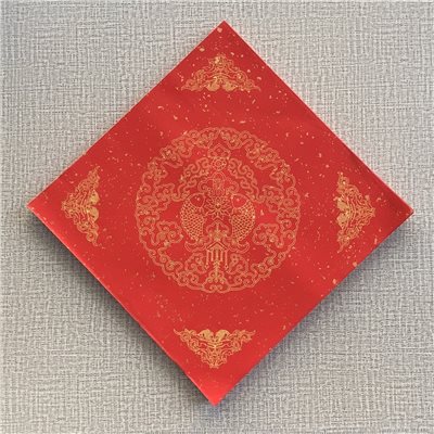  《灑金 大大春 34cm 黃圖四邊雙魚》 大大春 34x34cm 春聯 單字 滿 春 福 紅紙 瓦當