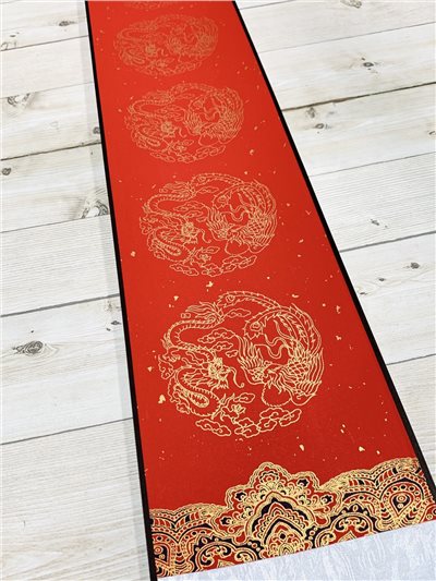 《蠟染彩繪瓦當七言對聯小捲軸》 蠟染 彩繪 瓦當 七言 對聯 小捲軸 捲軸